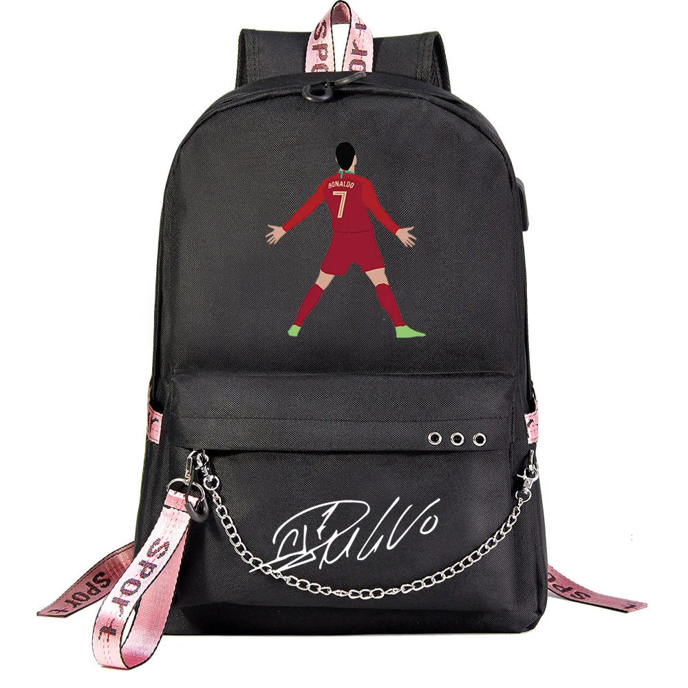 Buzzdaisy Cristiano Ronaldo Theme School Bag with 15-inch Laptop Compartment and USB Charging Cable