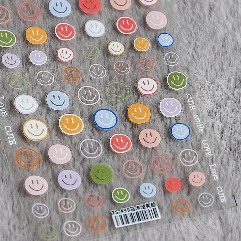 1 Sheet 5D High Quality Ultra-Thin Adhesive Smiley Nail Art Stickers Spring and Summer Cute Smile DIY Manicure Decal Decoration-Nail Inspo