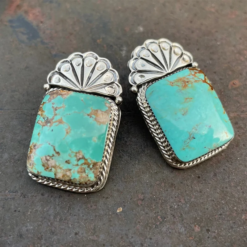  Vintage Turquoise Carved Earrings Bohemian Women's Earrings