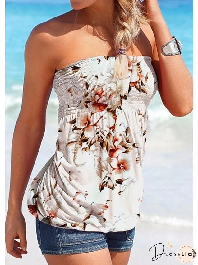 Tube Top Womens Clothing Black & White Pink Floral Color Block Print Sleeveless Casual