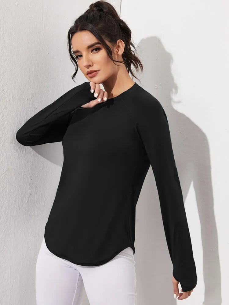 Absorbs Sweat Sports Tee With Thumb Holes