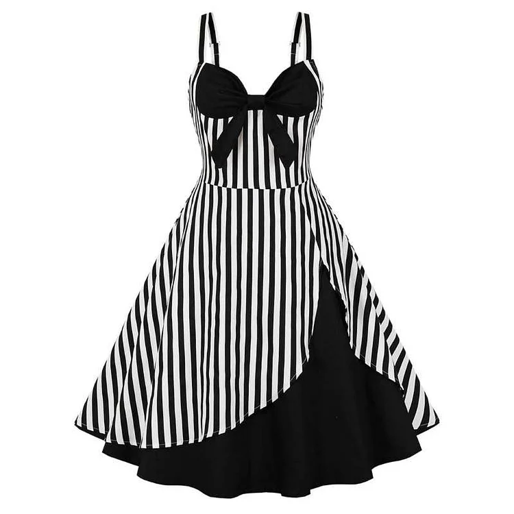 Marylin Steampunk Black & White Striped Suspender Dress