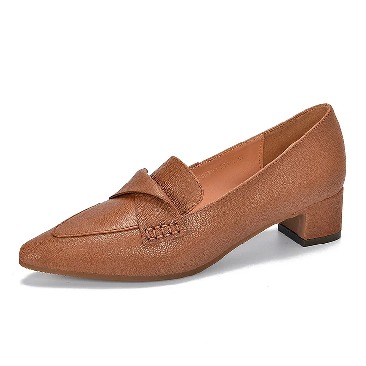 Classic leather Pointed-toe Chunky Heel Shoes - yankia