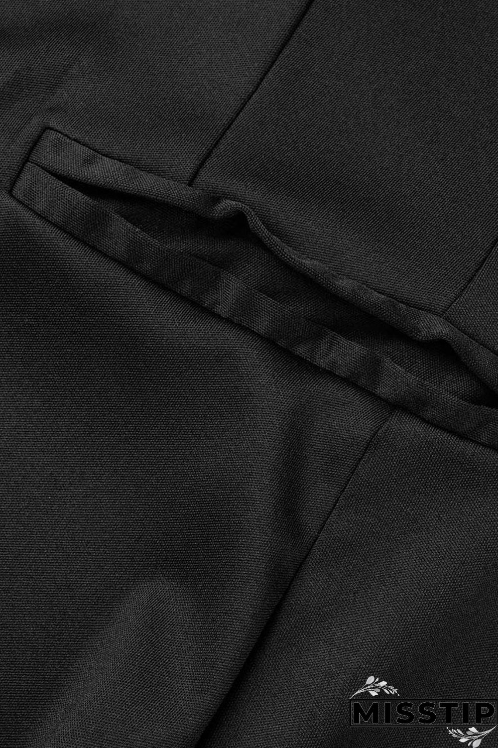 Black Casual Solid Patchwork Turn-back Collar Long Sleeve Two Pieces