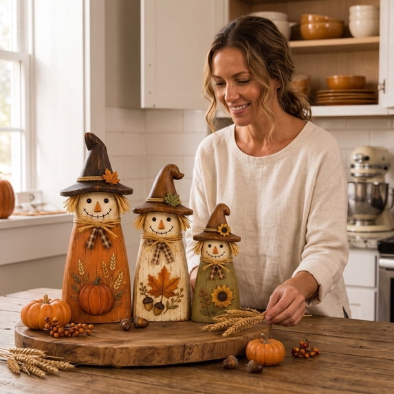 🌾 Vintage-Style Wooden Scarecrow Autumn Decor &ndash; Rustic "Scarecrow and Friends" Harvest Theme