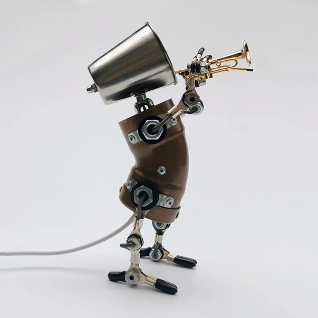 Steampunk Trumpet Instrument Robot Lamp