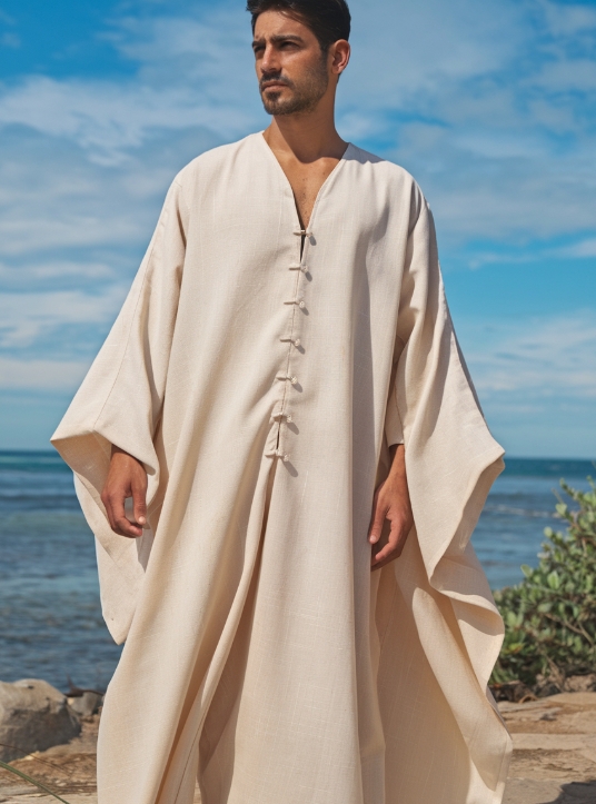Linen Men's White Caftan Long Kaftan