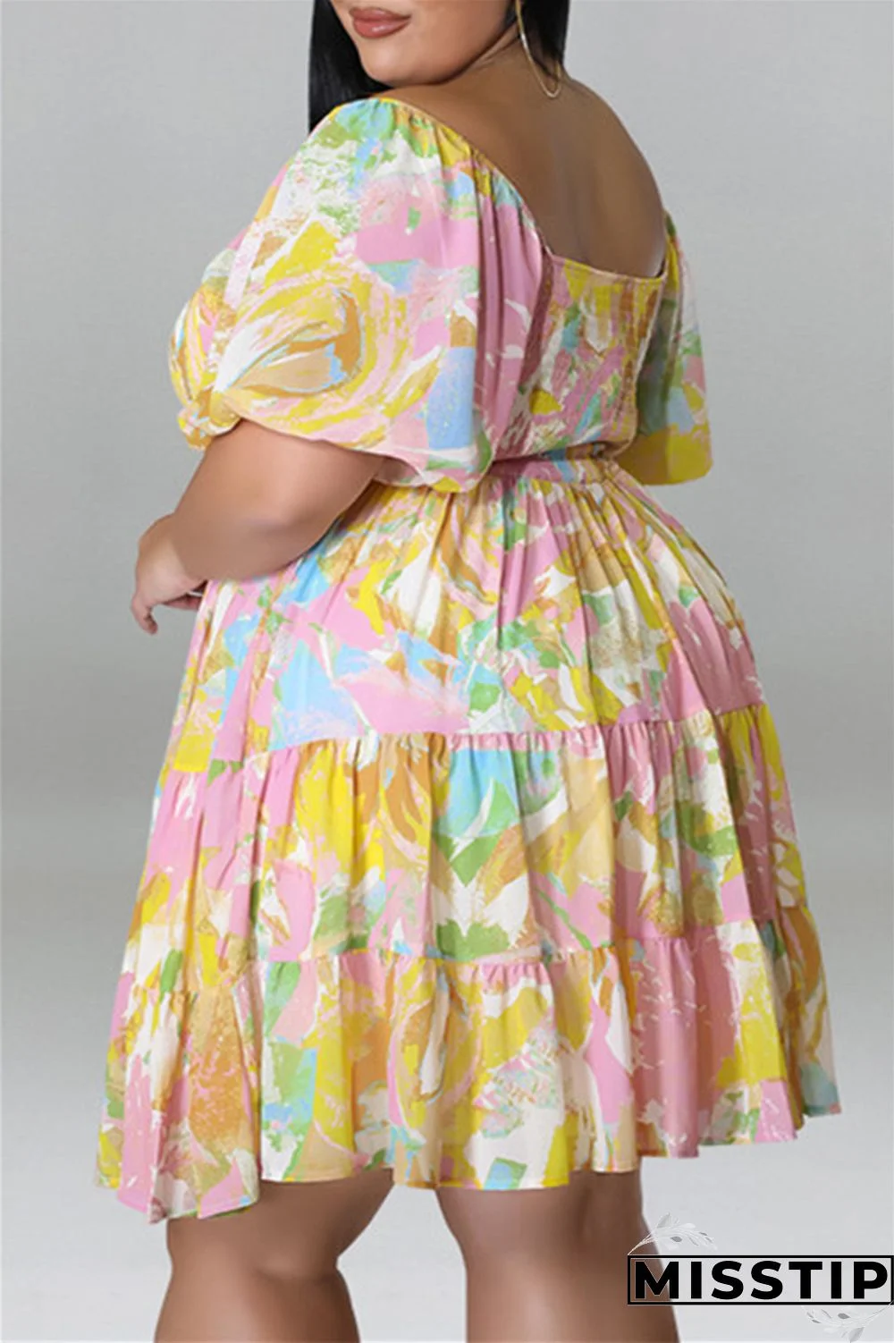 Blue Fashion Casual Plus Size Print Patchwork O Neck Short Sleeve Dress