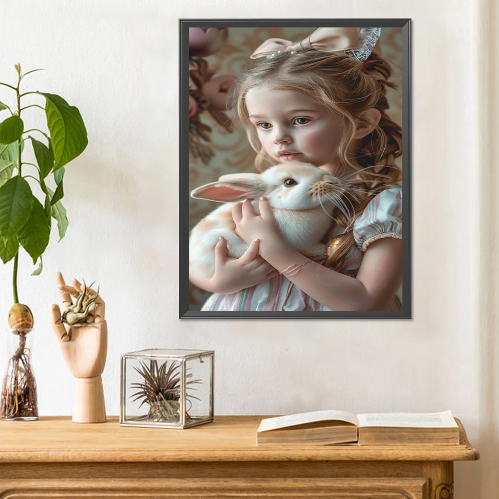 Full Round Diamond Painting 30*40cm - Girl Holding A Rabbit