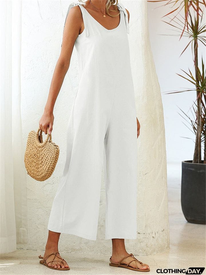 Women's Stylish Solid Color Sleeveless Loose Jumpsuit With Pocket