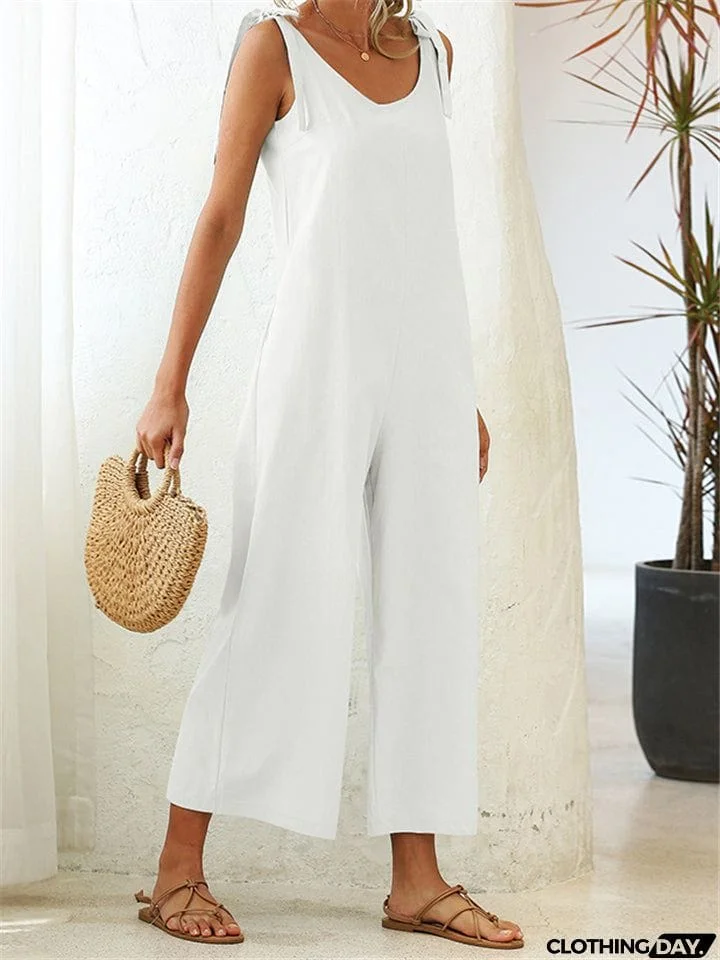 Women's Stylish Solid Color Sleeveless Loose Jumpsuit With Pocket