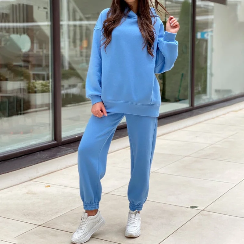 Oversize Heart Printed Fleece Women's Tracksuit Hoodies 2 Piece Set Sweatshirt + Pants Women Sport Suit Winter Sportswear