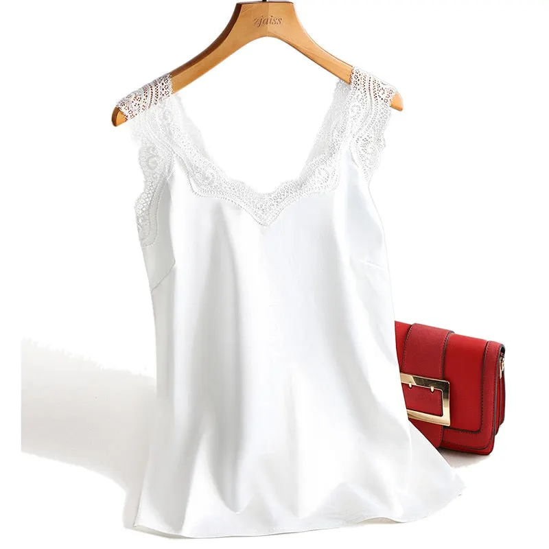 Lace Strap Silk Top WomensVestTopsT