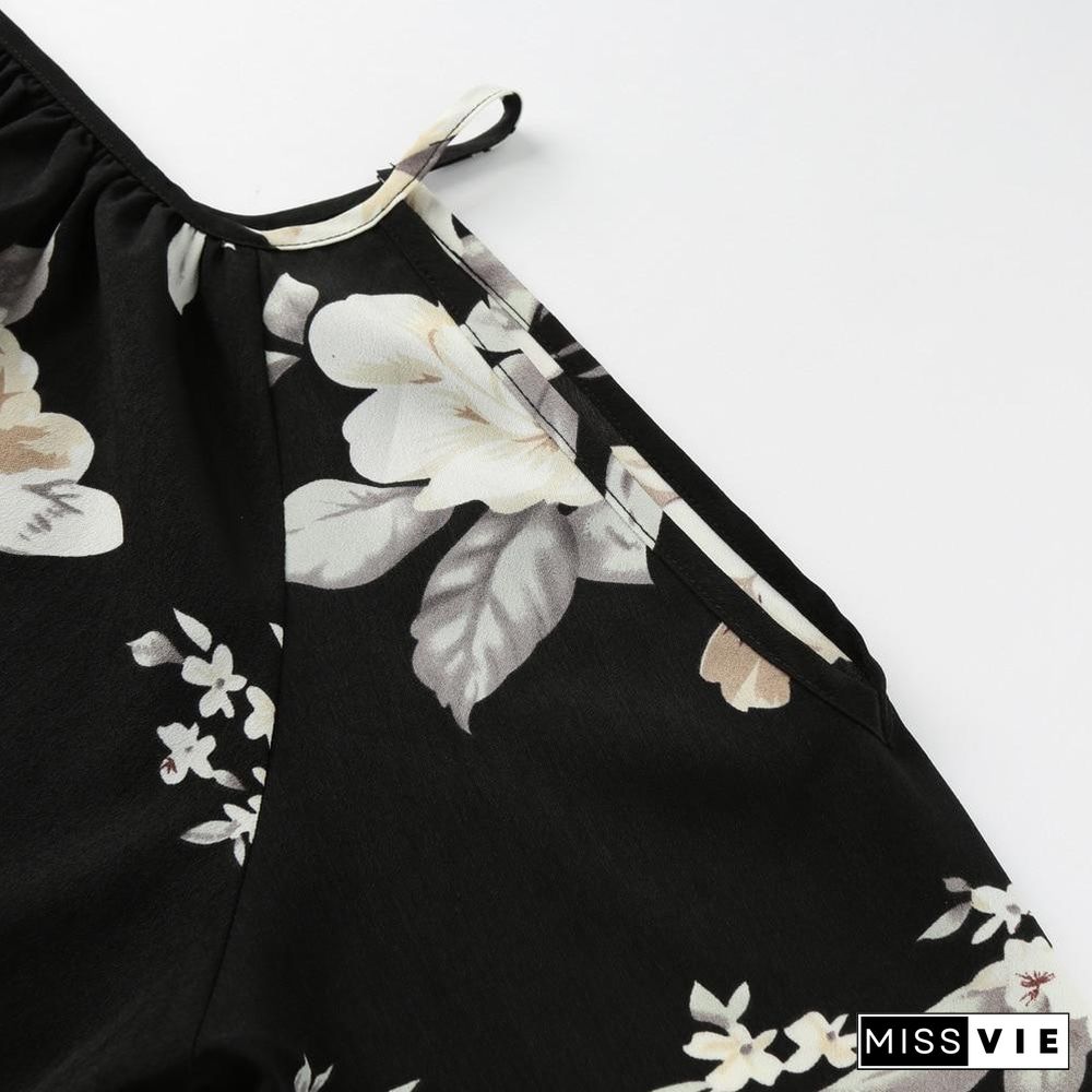 Women Off Shoulder Shirts Boho Floral Print Tunic Plus Size Blouse Shirt