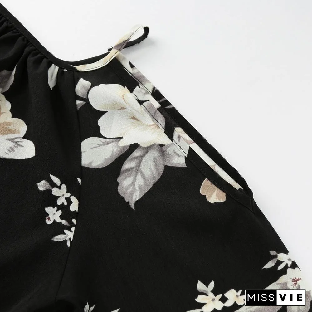 Women Off Shoulder Shirts Boho Floral Print Tunic Plus Size Blouse Shirt