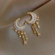 Elegant Exquisite Zircon Stars Moon Drop Earrings Fashion Sparkling Simple Geometric Square Triangle Ear Studs for Women
