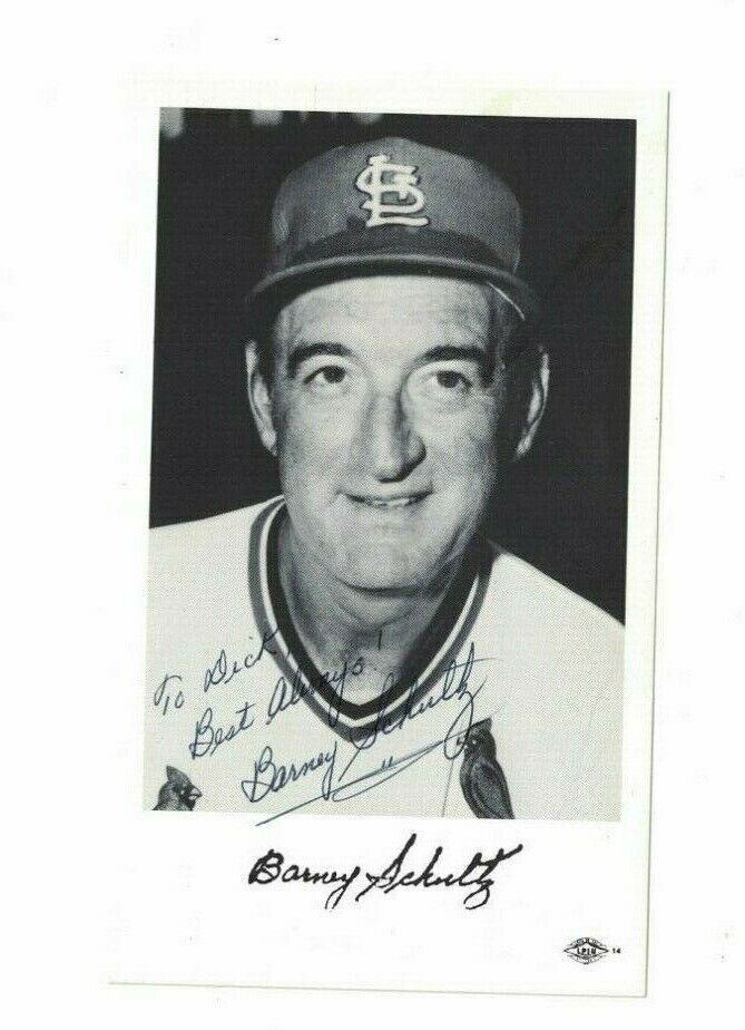 Buddy Schultz St. Louis Cardinals Signed Team Issued Photo Poster painting To Dick W/Our COA RH