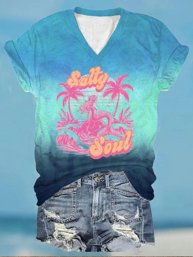 Women'S Beach Vacation Art Print Casual T-Shirt