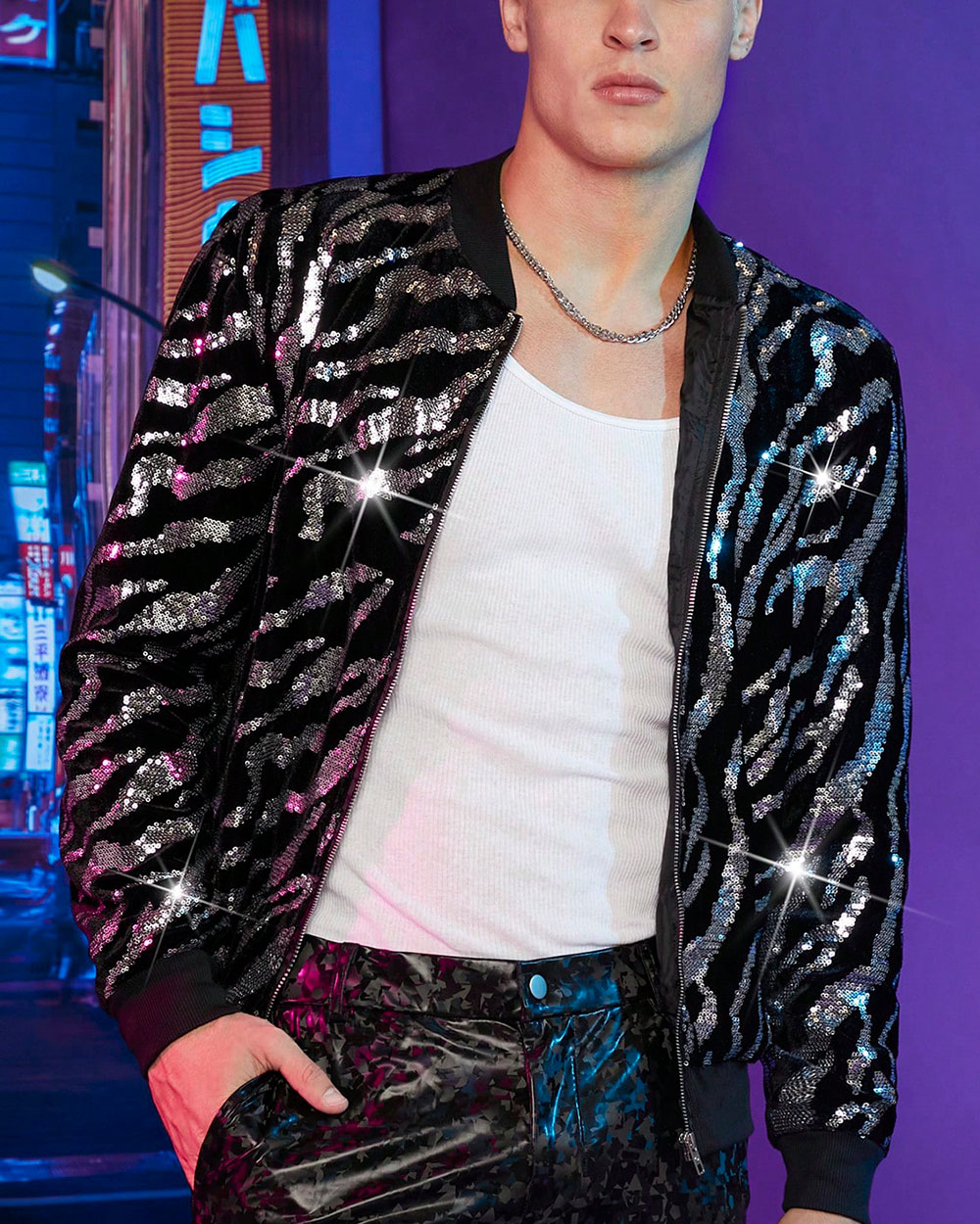 Men's Zebra Print Sequined Jacket