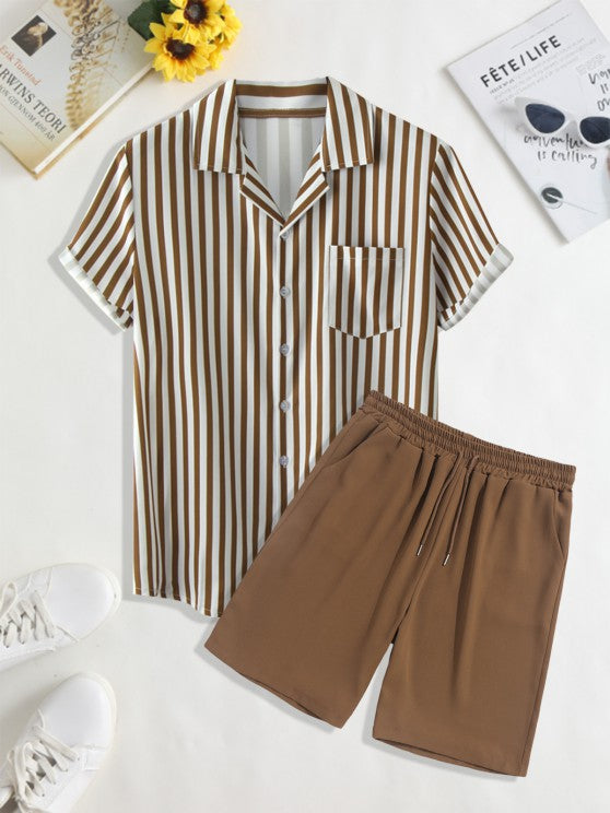 Vertical Striped Casual Shirt And Shorts