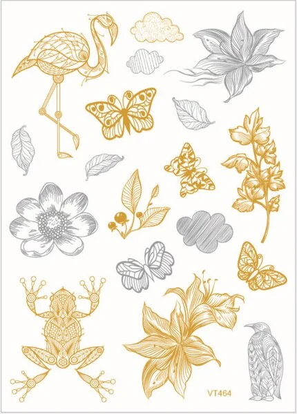 Sdrawing temporary tattoo sticker henna choker flower butterfly metal sexy women bride tribe flash metallic gold silver tattoo