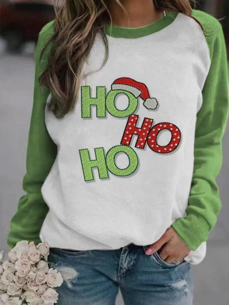 Women's Merry Christmas HO Letter Print Sweatshirt