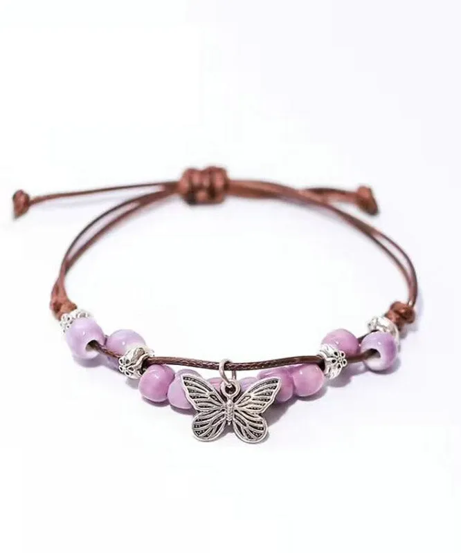 Handmade Purple Weave Ceramic Beading Charm Bracelet