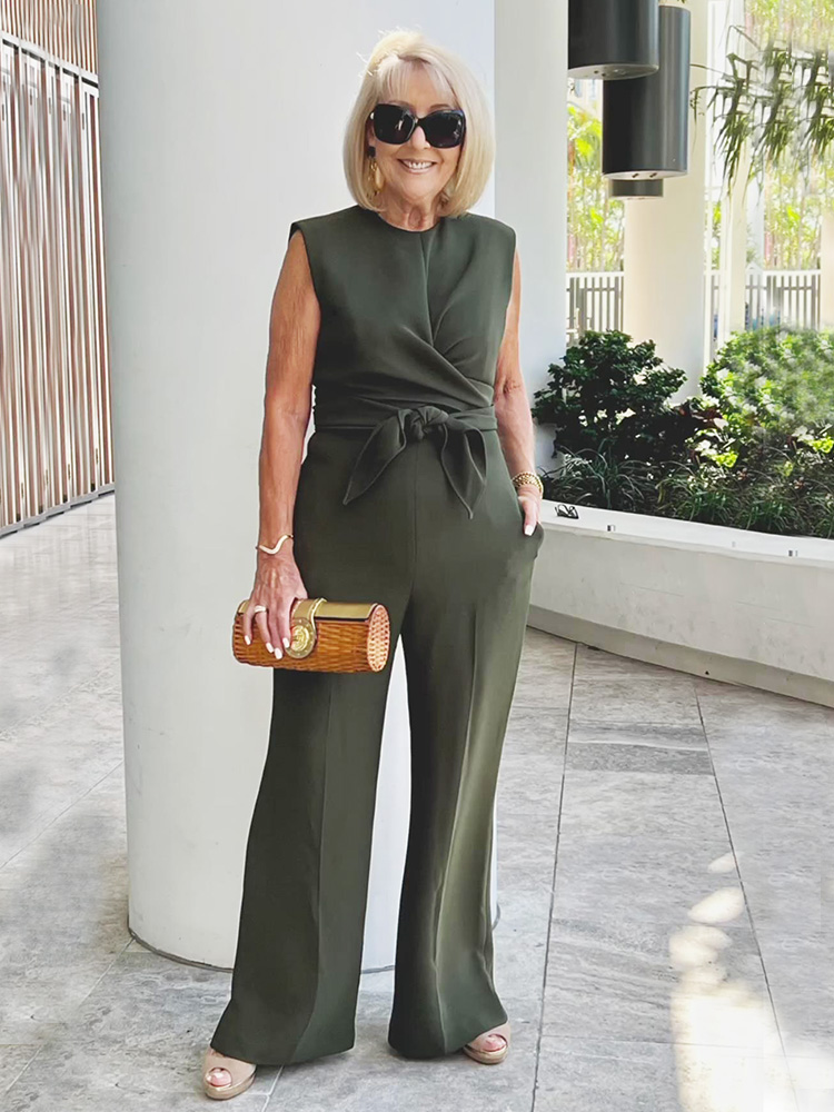 Plus Size Chiffon Lace-up Jumpsuit