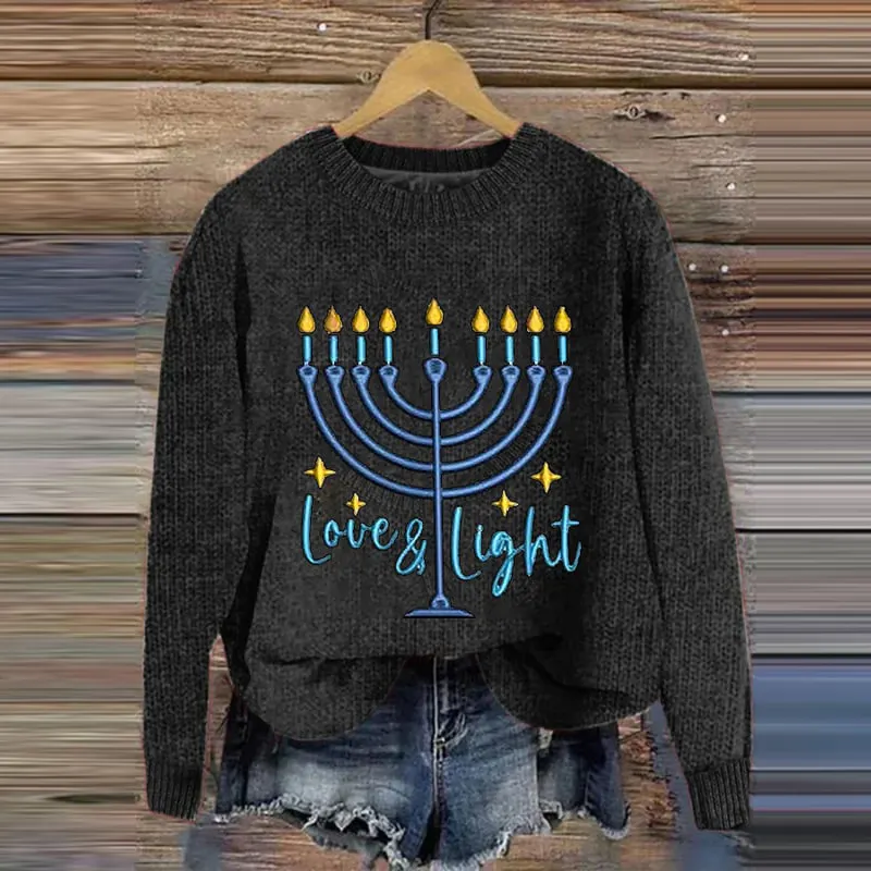 Women's Hanukkah Menorah Print Sweater