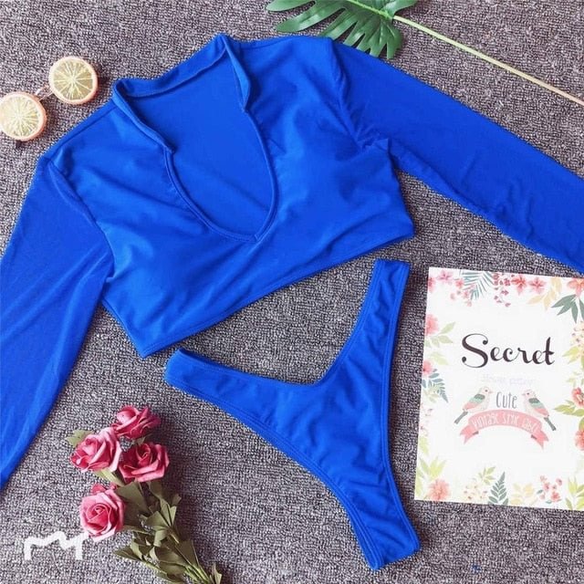 Mesh Long Sleeve Bikini Women Swimsuit Female Brazilian Swimwear Two pieces Bikini Set High Cut Bather Bathing Suit swim wear