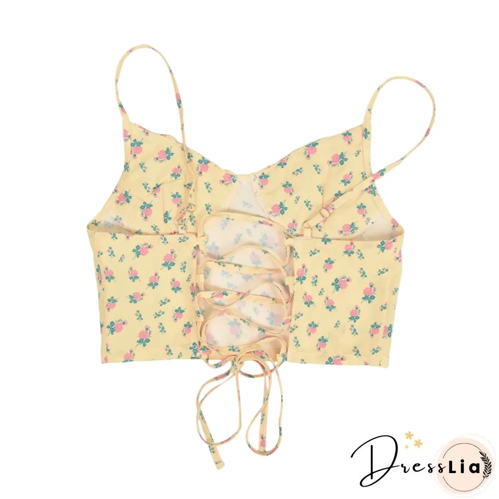 Fashion Women Sleeveless Floral Crop Top Stylish Lace Backless Tank Vest Summer Bandage