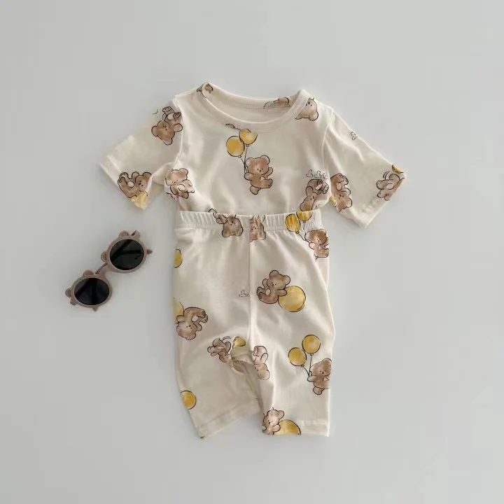 2pcs Baby Toddler Boy/Girl Animals Print Short Sleeve T-shirt and Shorts Set