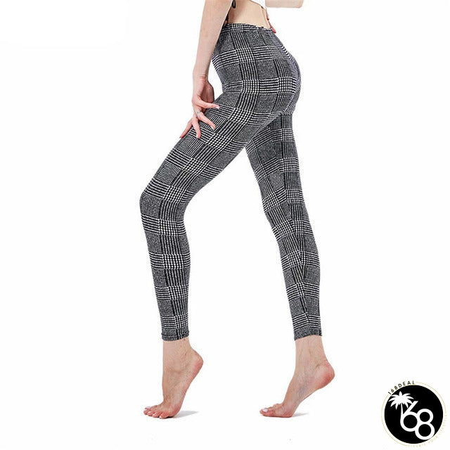 Women's High Waist Plaid Printed Quick Dry Compression Pants | 168DEAL