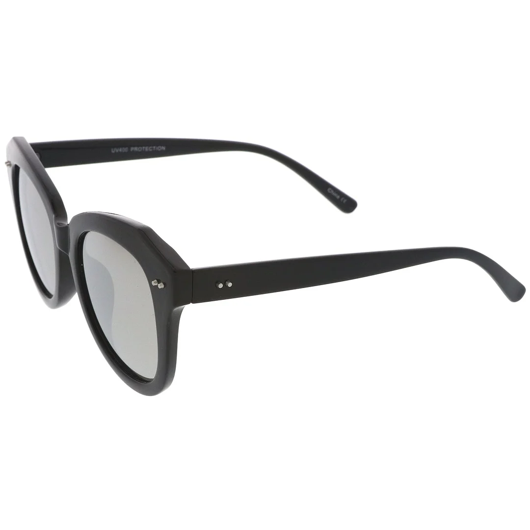 Women's Oversize Horn Rimmed Colored Mirror Round Lens Cat Eye glasses 52mm