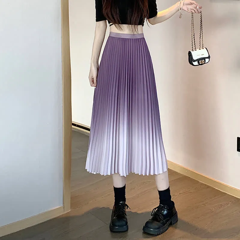 Gradient Color High Waist Pleated Skirt