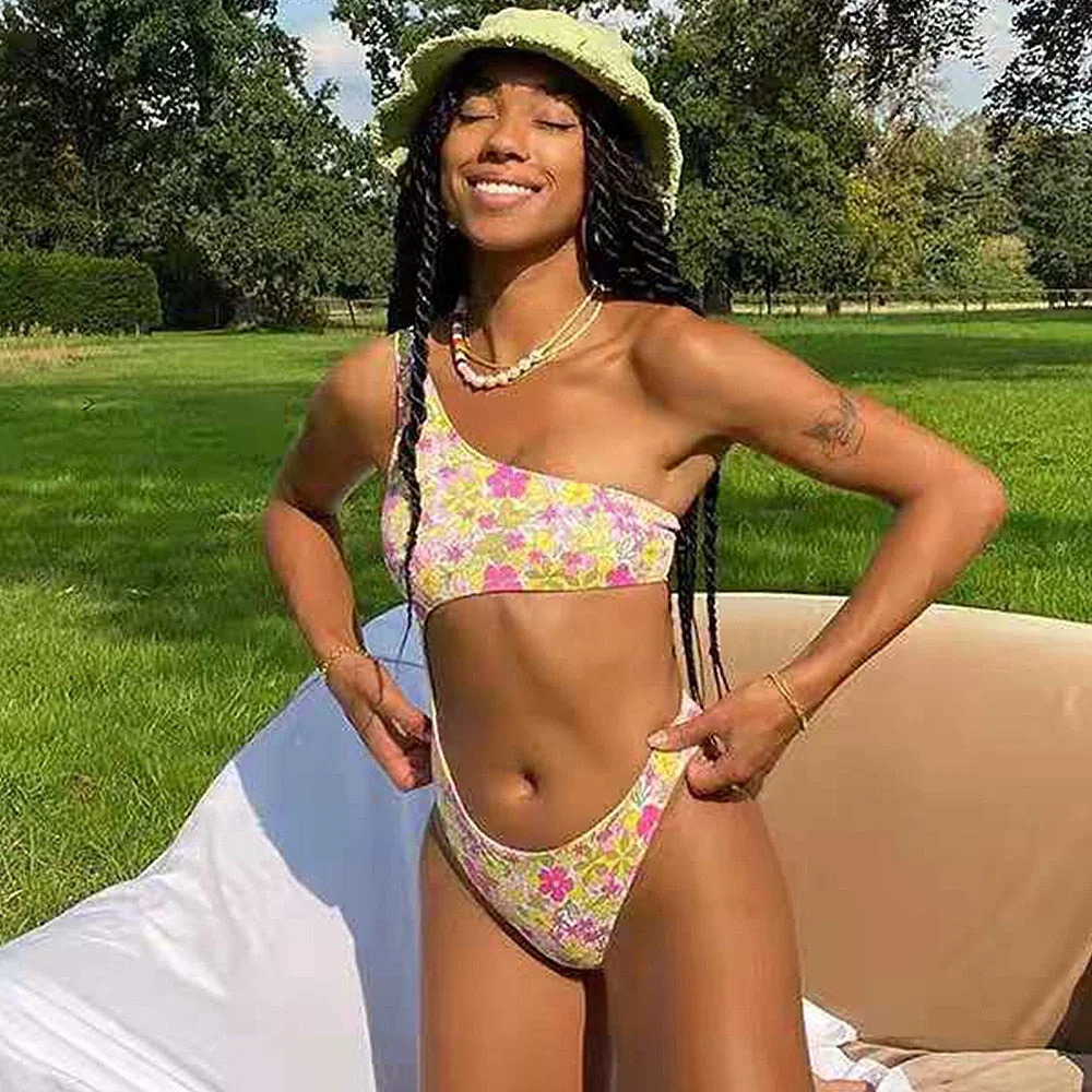 2020 Sexy One Piece Swimsuit One Shoulder Bandage Swimsuits Printi Swimwear Women Backless Bathing Suit Beachwear Monokini Swim