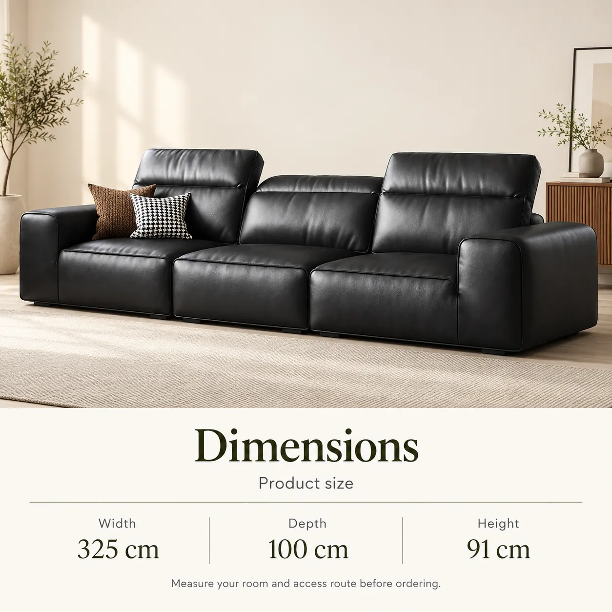 GS347 High-Back Sofa - Black — Dimensions