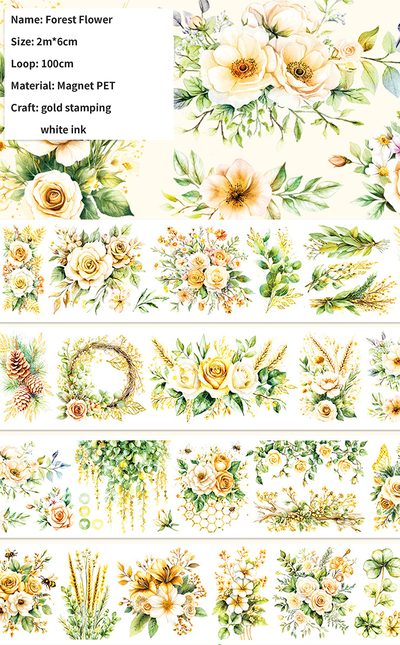 PET Tape - 200cm/roll Vintage Cyber Character Flower Mountain Cake