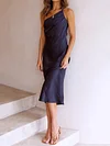 Solid Color One-Shoulder Backless Sexy Slim Midi Dress