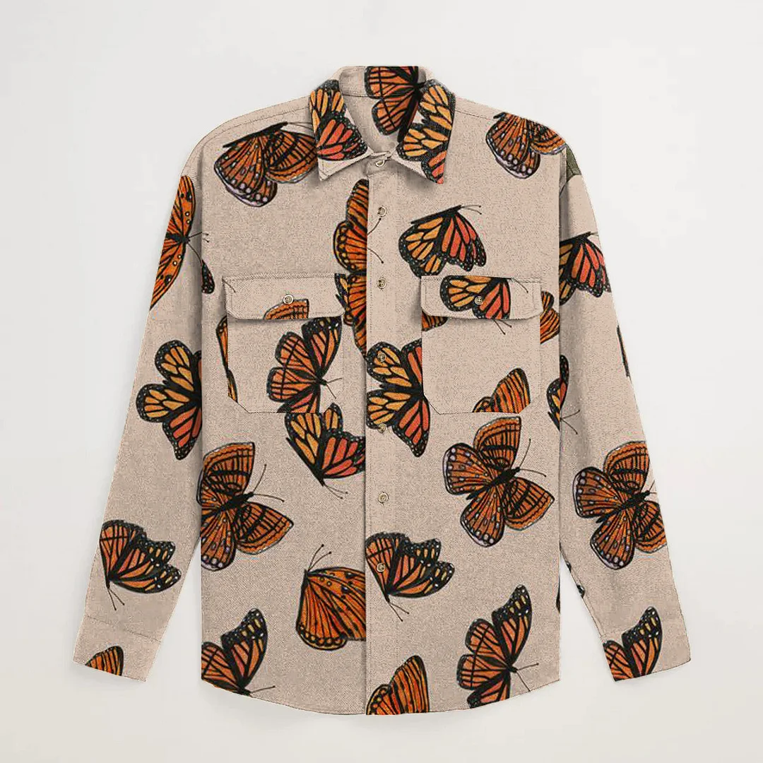 Butterfly print simple long-sleeved shirt