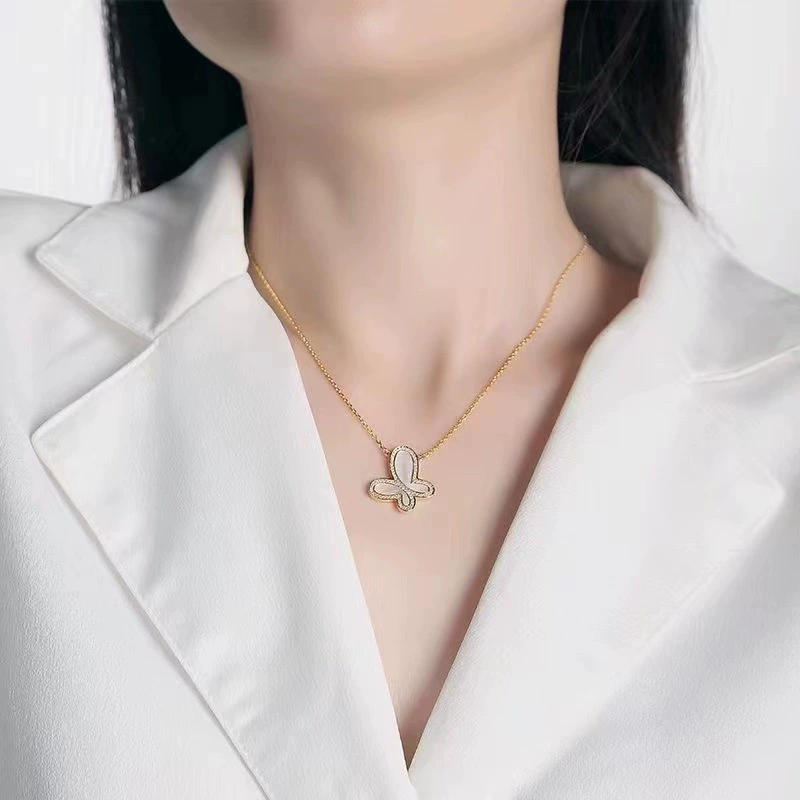 Butterfly Shell Zirconia Gold-Plated Necklace