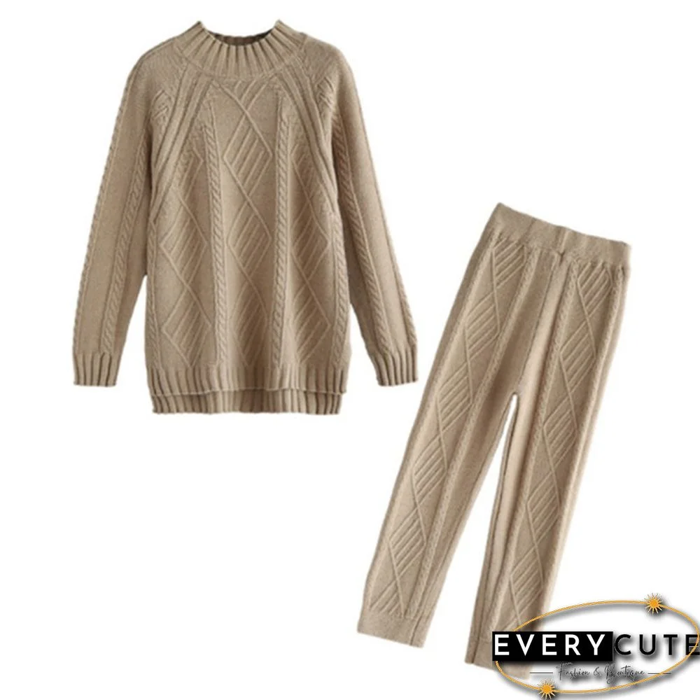 Women Two Piece Outfits Autumn New Fashion Temperament Commuter Suit Thick Sweater Pants Women Retro Knit Elegant 2 Sets