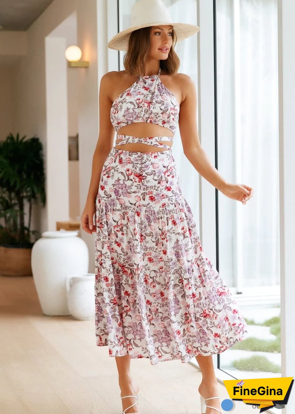 Boho Summer Tie-up Printed Midi Dress Victoria