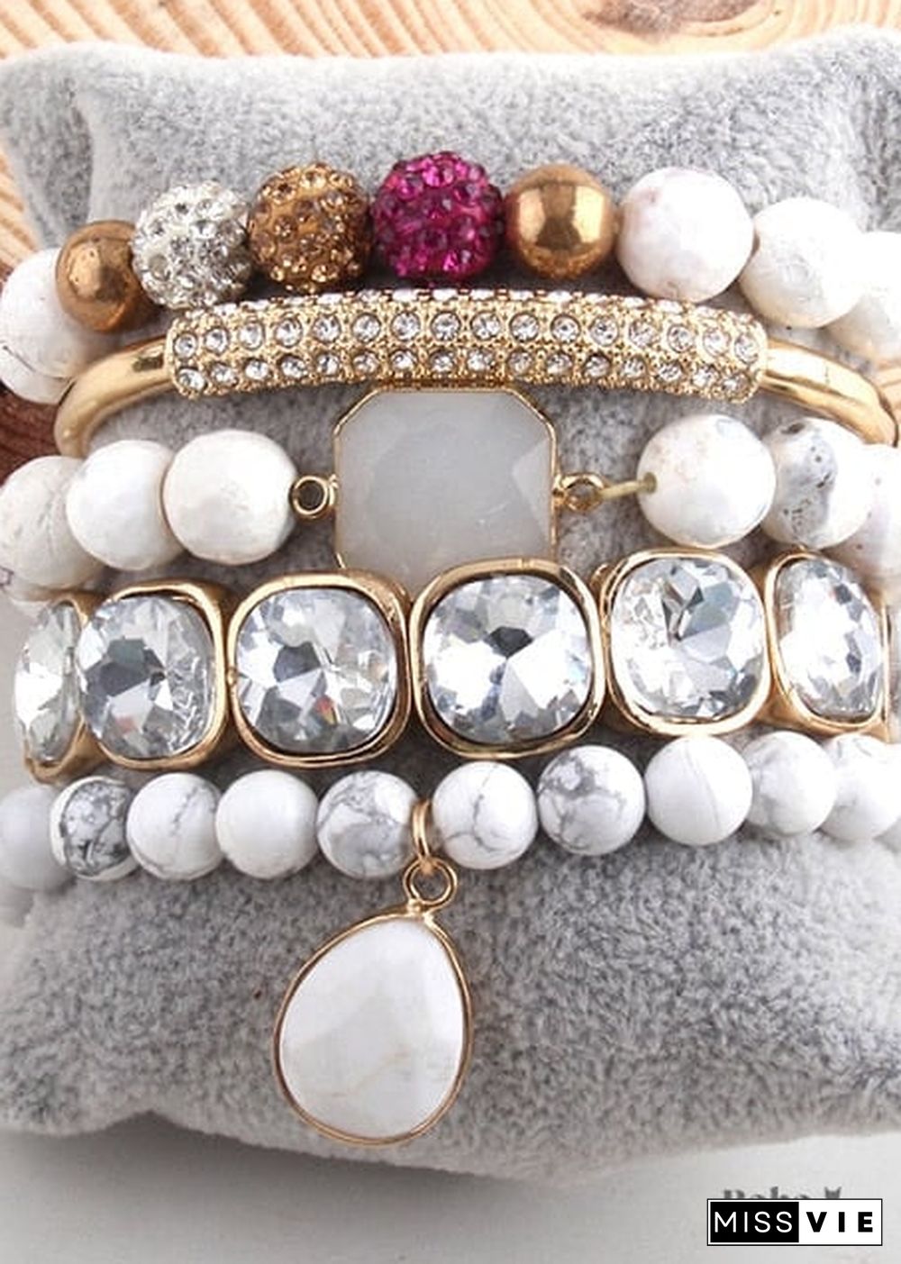 Boho Bracelet, RH Bracelet Set, Cubic Zircon Ball, Natural Stones Ball in Black and White