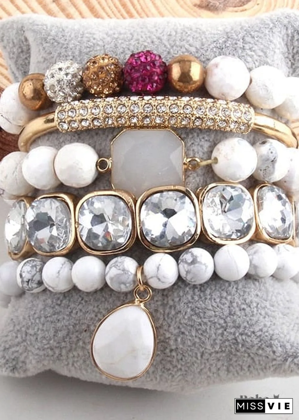 Boho Bracelet, RH Bracelet Set, Cubic Zircon Ball, Natural Stones Ball in Black and White