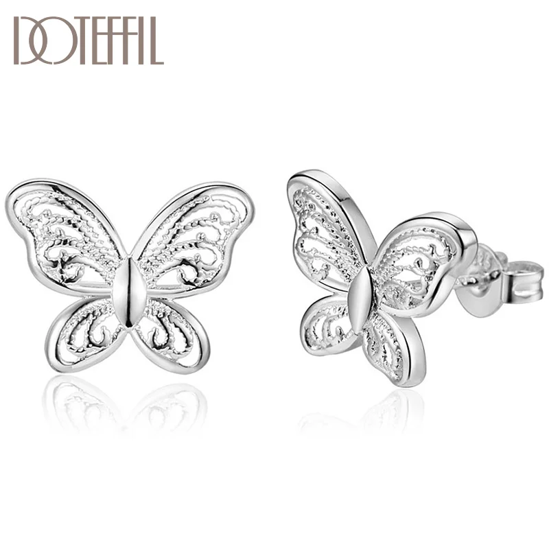 DOTEFFIL 925 Sterling Silver Butterfly Stud Earrings for Women Jewelry