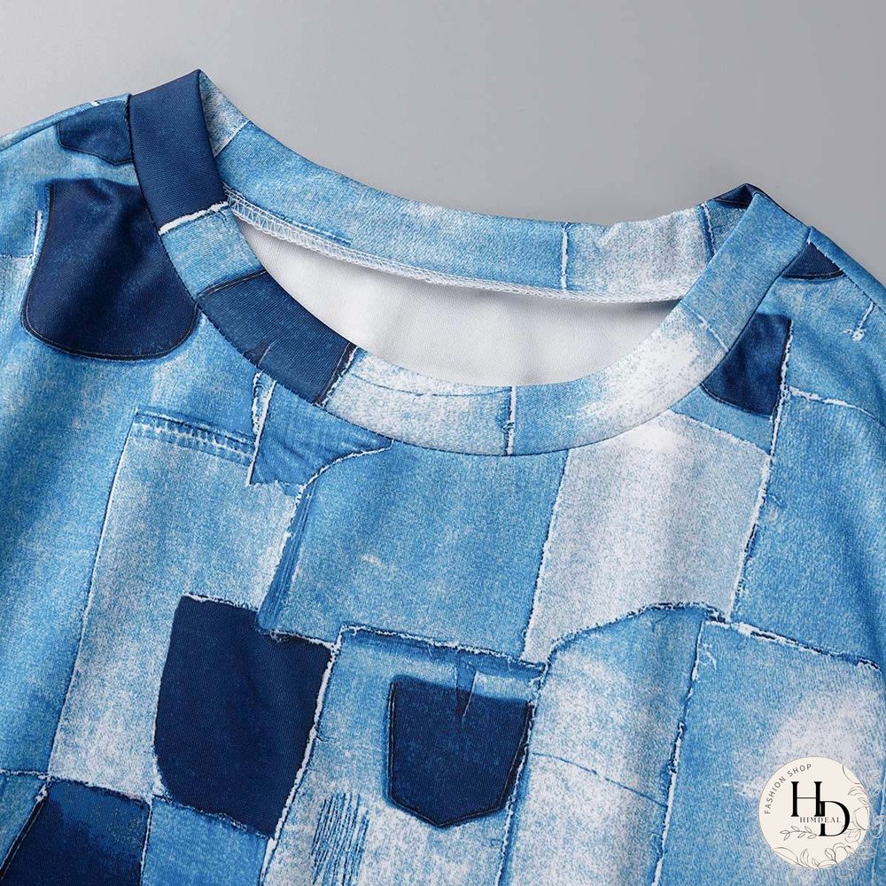 Grey Black Casual Print Patchwork O Neck Short Sleeve Two Pieces