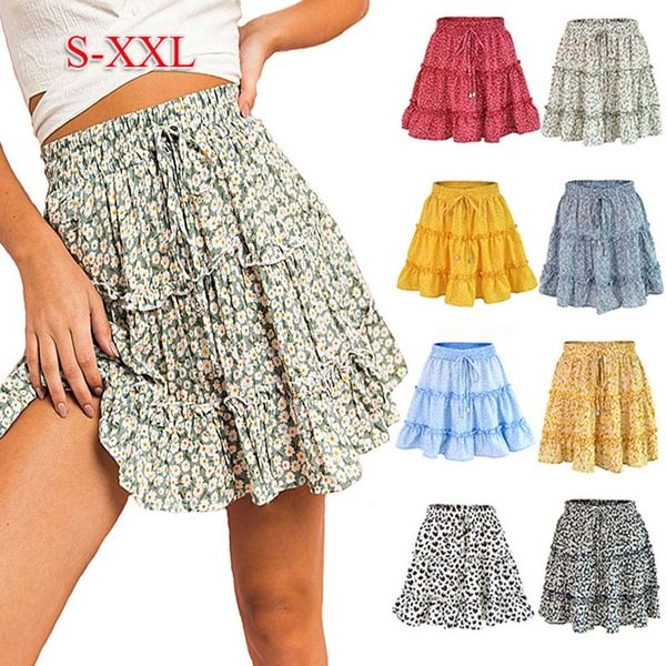 New Women Y2K Sweet Skirts Summer High Waist Falbala Floral Printing Skirts Beach Essential Womens Fashion Mini Skirt - Shop Trendy Women's Clothing | LoverChic