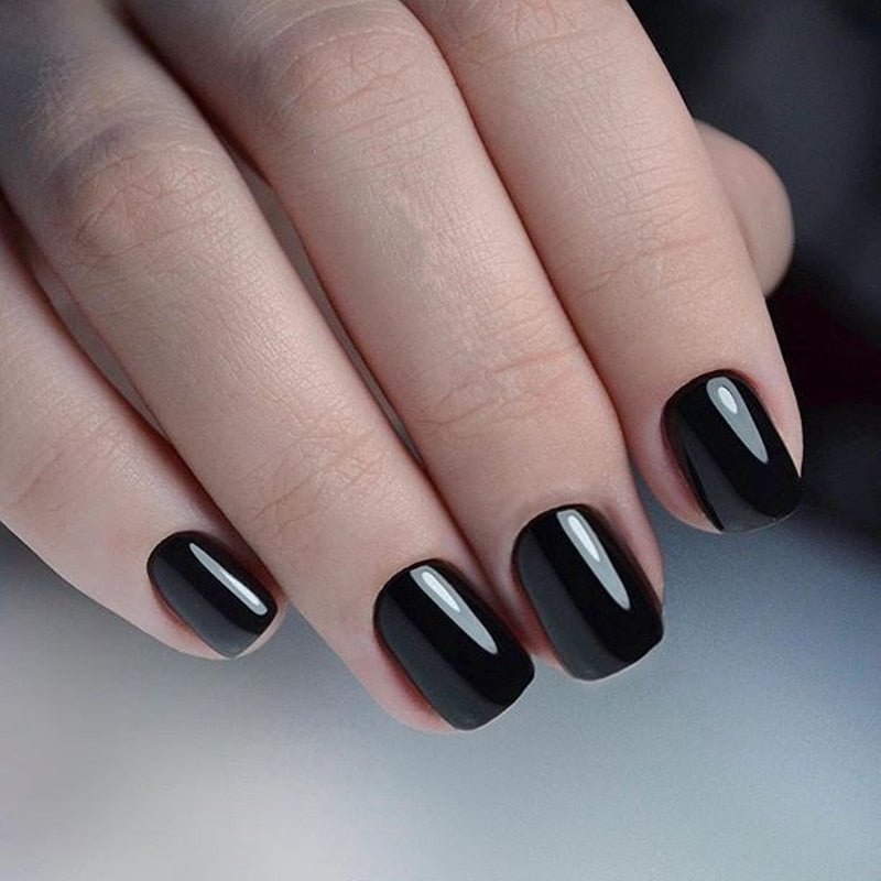 24Pcs Shiny Black Short Fake Nail For Design Macaron Press On Artificial False Nails DIY Full Cover Tips Manicure Tool