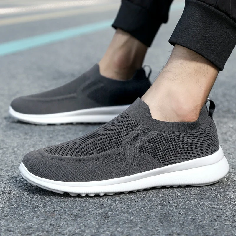 Mesh Men Shoes Lightweight Sneakers Men Fashion Casual Walking Shoes Breathable Slip on Mens Loafers Black Size 45 Footwear